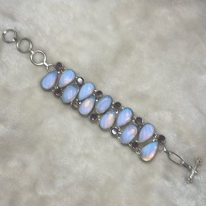 Women’s opalite and amethyst bracelet adjustable silver purple